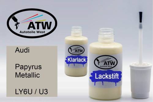 Audi, Papyrus Metallic, LY6U / U3: 20ml Lackstift + 20ml Klarlack - Set, von ATW Autoteile West.